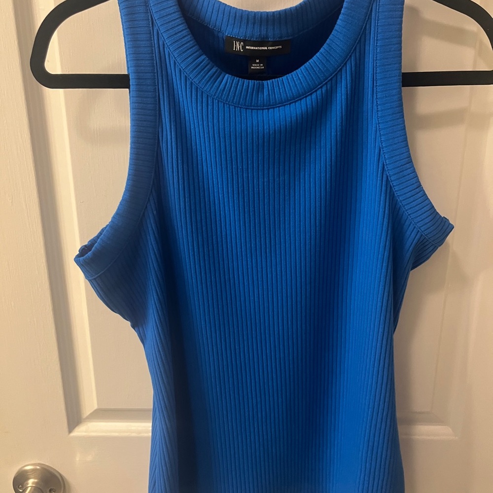INC International Concepts Fitted Ribbed Blue Tank Top